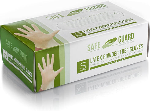 SAFEGUARD Latex Powder Free Gloves, Small, 100 Count, Pack of 1