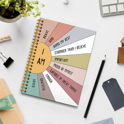 Boho Positive Affirmations Journaling Notebooks Spiral 5.5×8.3,Mental Health Therapy Journal,Inspirational i am Spiral Journal Notebook Hardcover,160 Pages