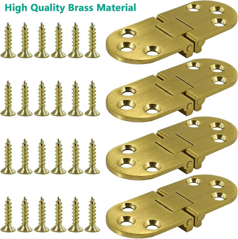 4pcs Round Edge Hinge, Brass Butler Tray Hinge with Screws, 180 Degree Folding Flip Top Hinge for Furniture