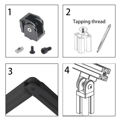 2 Sets 4040 Series Aluminum Extrusion Profile, Zinc Alloy Black Flexible Pivot Joint Connector for 3D Printer