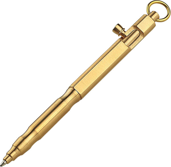 SMOOTHERPRO Solid Brass Bolt Action Pen, Square Shape for Tremor, Parkinson, Arthritic Pocket Business EDC, Natural