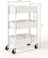 SunnyPoint 3-Tier Compact Rolling Metal Storage Organizer, Mobile Utility Cart for Kitchen/Under Desk, WHT