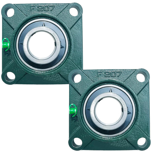 2 Pack UCF207-22 Pillow Block Bearing, Square Flange 4 Bolt Mounted, 1-3/8" Bore, Solid Cast Iron Base