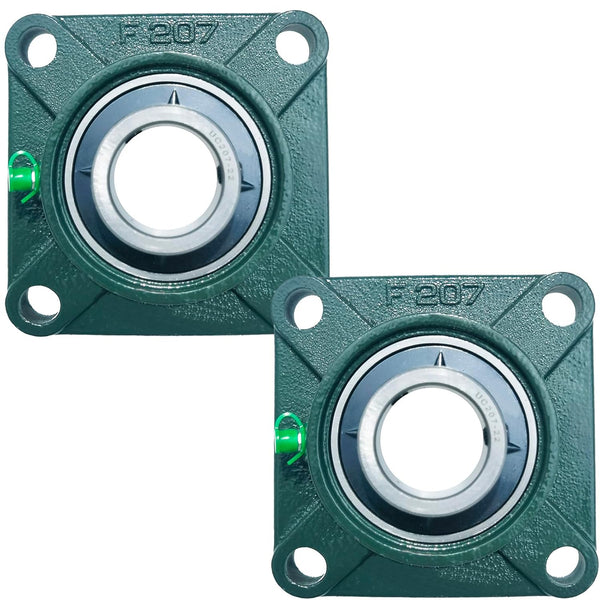 2 Pack UCF207-22 Pillow Block Bearing, Square Flange 4 Bolt Mounted, 1-3/8" Bore, Solid Cast Iron Base