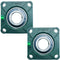 2 Pack UCF207-22 Pillow Block Bearing, Square Flange 4 Bolt Mounted, 1-3/8" Bore, Solid Cast Iron Base