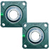 2 Pack UCF207-22 Pillow Block Bearing, Square Flange 4 Bolt Mounted, 1-3/8" Bore, Solid Cast Iron Base