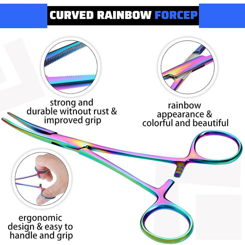 Tweezer(Colorful,2 BBTO Hemostat Curved and Straight Hemostat Forceps Piercing Pliers Forceps, Stainless Steel Straight