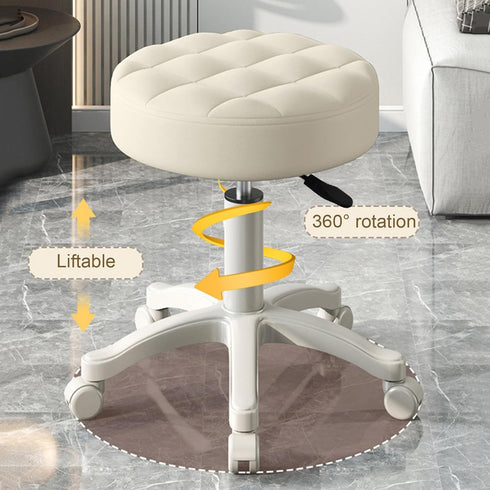 funrautz 360-Degree Armless Height Adjustable Rolling Stool with Wheels, Backless Swivel Chair with Faux Leather