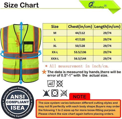 Reflective Mesh Safety Vest for Men Women with 8 Pockets and Zipper Front High Visibility Mesh Vest Hi Vis Construction Work Vest,Meets ANSI/ISEA Standards(EKH1-Yellow-M)