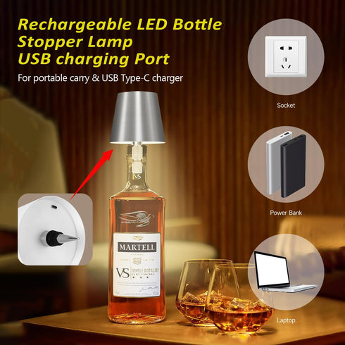 2025 3-Tone Touch-Dimmable New Wireless Bottle Lamp - LED Bottle Lights for Liquor & Wine Bottles, Cordless Lampshade