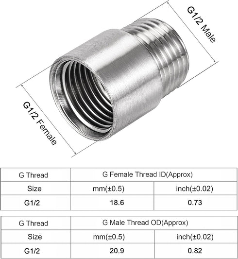 uxcell Shower Head Extension Arm, Stainless Steel 1/2PT Male to 1/2PT Female Thread, 30mm Length Cast Pipe Fitting