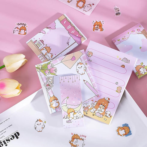 Doraking 250 Sheets Cute Cartoon Dog Memo Notes - Writing Pads with 2 Sheets Decorative Stickers