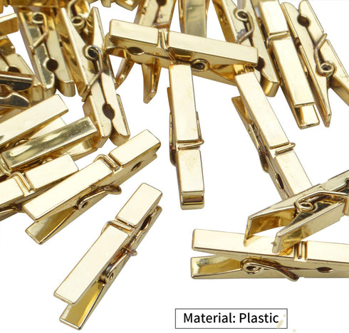 Mini Plastic Clips, 100 Pieces, Utility Photo Clips, 3.5 x 0.5 x 0.7cm, Gold