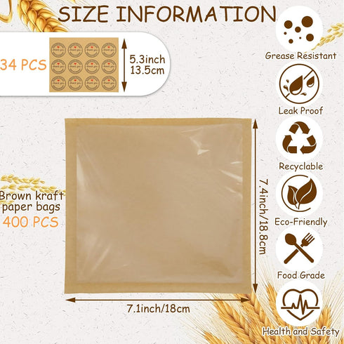 400 7.5 7.1 Inch PCS Heat Seal Bakery Bags with Window x Grease-Proof Pastry Bag with Window Donut Bags To Go
