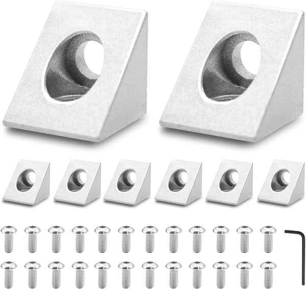 8pcs 2020 2-Way Corner Angle Bracket Connector, T-Slot V-Slot Accessories with Screws and Nuts for 3D Printer Silver