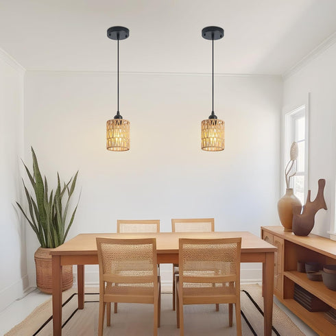 Rattan Chandelier Pendant Lights Kitchen Island,Farmhouse Boho Chandeliers Adjustable Height Hanging lamp for Dining
