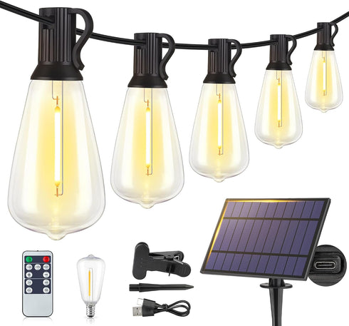 Larkvue 48FT Solar String Lights Outdoor with Remote, Waterproof Dimmable Patio Lights