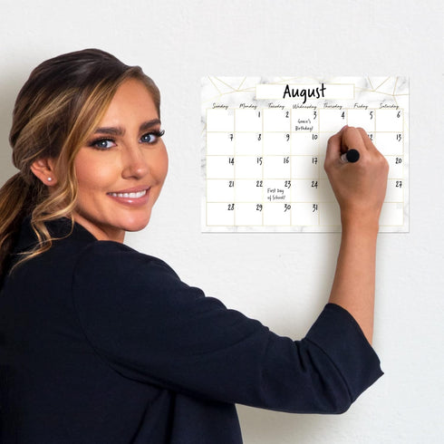 Dry Erase Monthly Calendar Planner Sticker Decal, Removable & Reusable, Magnetic Fine-Tip Marker Included, 9 x 12 inches