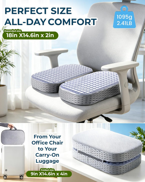 Yalfero Premium Gel & Memory Foam Seat Cushion, Extra Large Cooling Portable Chair Pad for Long Sitting, Seat Cushion