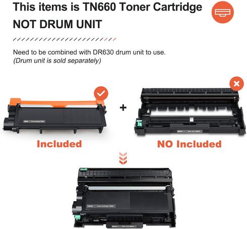 v4ink 2PK Compatible TN-660 Toner Cartridge Replacement for Brother TN660 TN630, Works with Brother HL-L2300D HL-L2320D