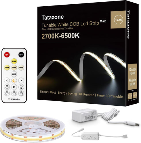 Tatazone 6.56ft Tunable White COB Led Strip Light with RF Remote, CRI93+