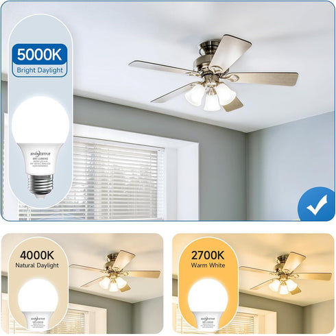 SHINESTAR A19 LED Light Bulb 60W Equivalent E26 Base 9W 5000K Daylight 800 Lumens Non-Dimmable, 6-Pack