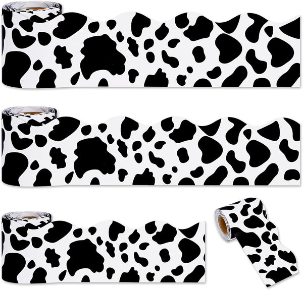 Whaline 98.4ft Cow Print Bulletin Board Borders – 3 Sizes Black White Die-Cut Stripes for Classroom Office Decor