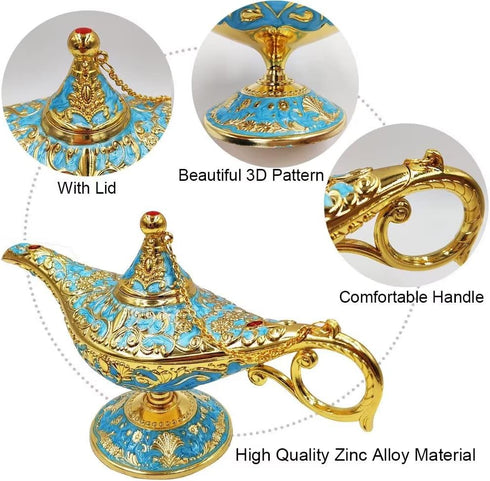 Hourwof Tiny Aladdin Genie Lamp Vintage Legend Aladdin Magic Lamp Wishing Light Arabian Costume Props Party Wedding