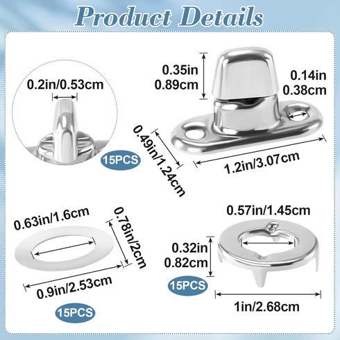 15 Sets Twist Lock Fasteners, Marine Grade Quarter Turn Fasteners, Rustproof Zinc Alloy Turn Button Eyelet and Stud for Securing Marine Canvas