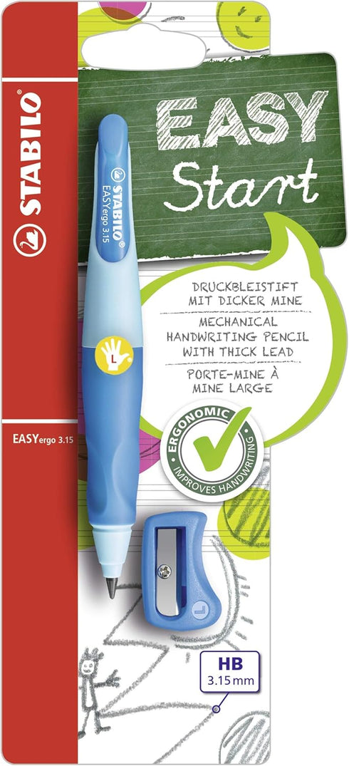 STABILO Ergonomic Mechanical Pencil EASYergo 3.15, Left-Handed, Light Blue/Dark Blue + Sharpener