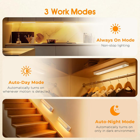 Dimmable 3 Closet 3 Pack Under Cabinet Rechargeable Lighting: Color Temperature Motion Sensor Lights Indoor - Battery