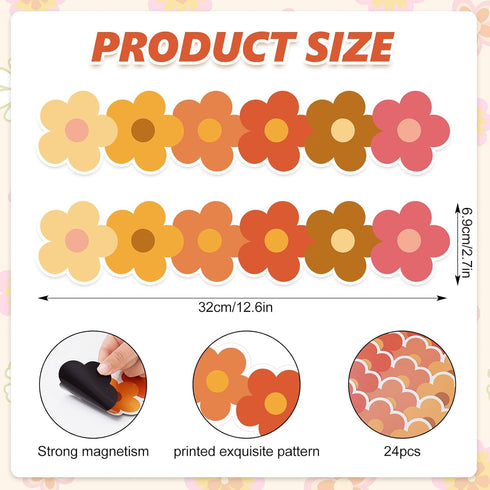 Whaline 24Pcs Groovy Retro Hippie Flower Magnetic Bulletin Board Border Colorful Flower Magnetic Strips Border Trim for Office Classroom Decor by Whaline