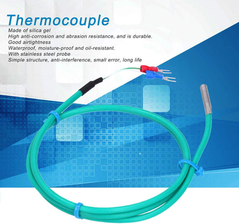 K Type Thermocouple, Waterproof Silicone Temperature Sensor with Soft Cable, Green 5x30mm Stainless Steel Probe