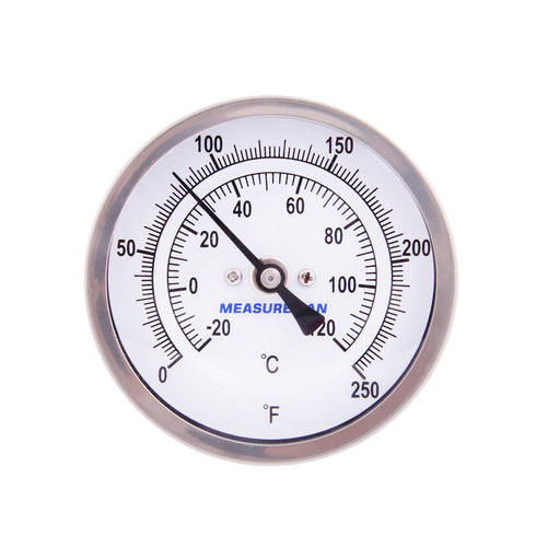 Measureman Fully Stainless Steel Pot, Kettle, Brewing Bimetal Thermometer, 3" Dial, 0-250 deg F, Adjustable