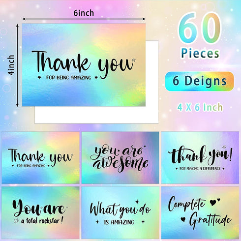 Outus 60 4 6 Inch Pcs Holographic Thank You Cards Appreciation Greeting Postcards You Are Awesome Making a Difference