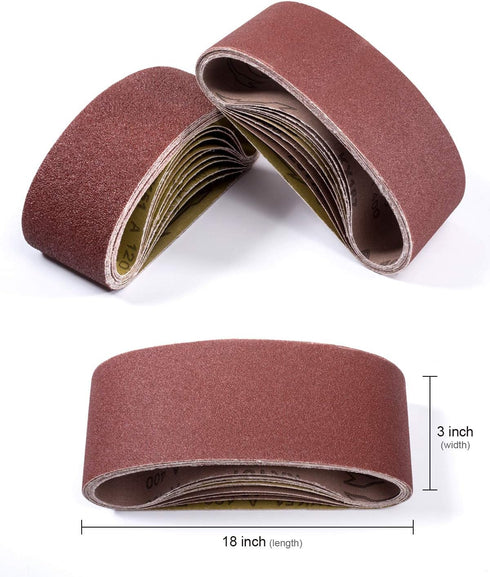 S SATC 3x18 Sanding Belts, 20PCS Belt Sander Paper Aluminum Oxide for Wood Metal Paint Sanding