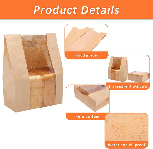 YANGYICHEN 150 Pack Packaging (13.7''x8.2''x3.5'') Bread Bags for Homemade Bread Sourdough Bread Bags Large Kraft Paper