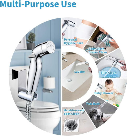 Awelife 2 47 Inch Sprays Handheld Bidet Sprayer for Toilet with Hose, Muslim Shower Toilet Sprayer Kit for Personal