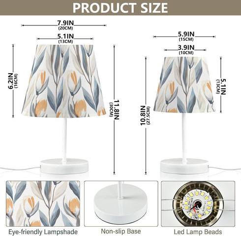 Bedside Lamp Blue Grey Leaf Pattern Table Lamp Bedroom LED Nightstand Desk Lamp Lampshade for Sleeping Living Room Dorm
