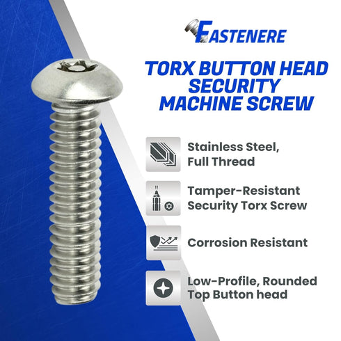 Torx Security Machine Screws, 3/8-16 x 1-1/2" (5-Pack) Stainless Steel, Tamper-Resistant Button Head