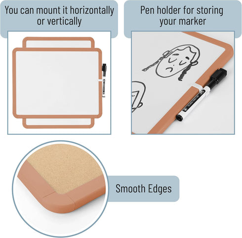Mr. Pen Dry Erase Board, 14” x 11” with Black Marker - Sandstone Frame Small White Board for Kids and Students