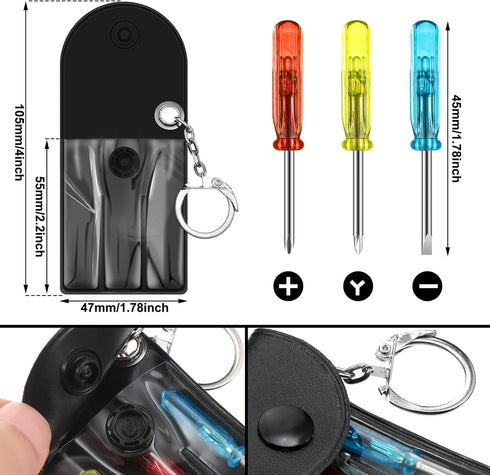 Jutom 10 Set Mini Screwdriver Keychain Set Bulk Includes 3 Mini Screwdrivers in a Portable Pouch with Snap with Hook for Men Adult Fathers Day Tool Party Gifts Favor