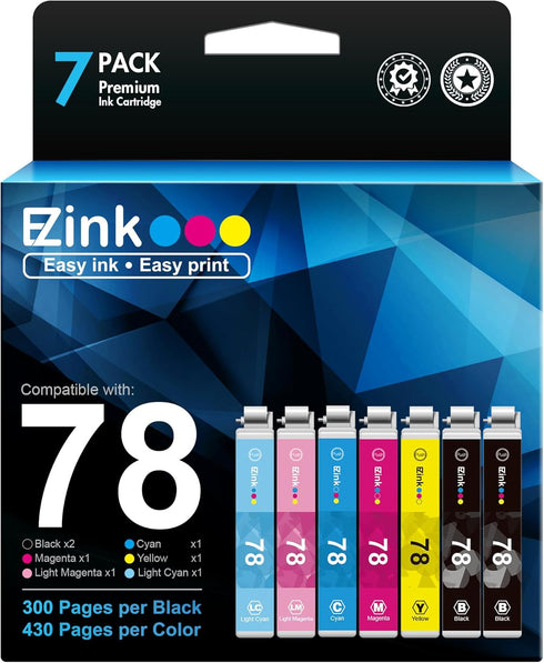 E-Z Ink Remanufactured Ink Cartridge Replacement Combo Pack for Epson 78 T078, 7 Pack for Artisan 50, R260, R280, R380