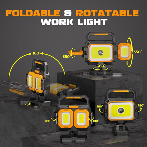 40W 4000LM 6 360Rotate YZONI Rechargeable Work Light, Magnetic LED Work Light with Modes, Battery Powered Portable