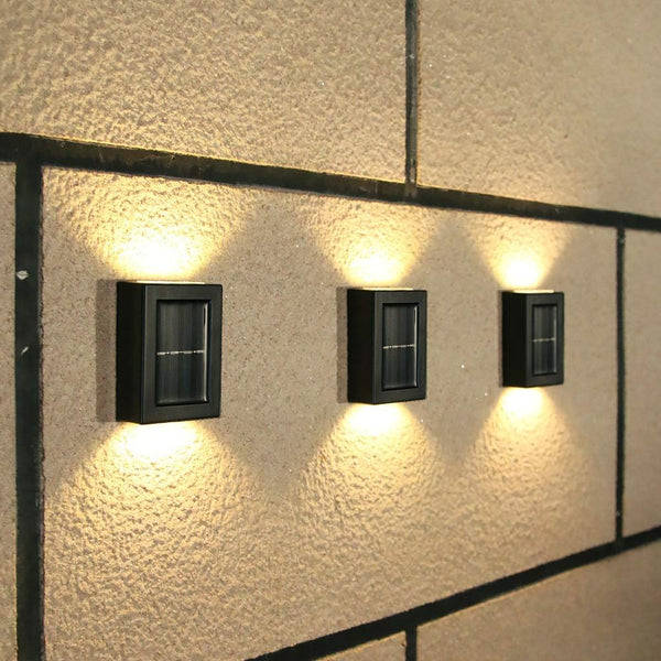 CALIDAKA 2 Pack LED Solar Wall Light - Up and Down Outdoor Security Lamps, IP65 Waterproof for Home Garden