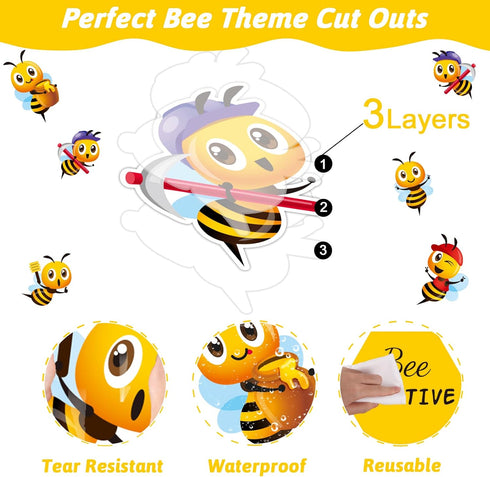 Bee Bulletin Board Decorations - Bee Theme Cutouts Set with Honeycombs and Stickers for Birthday Party Decor