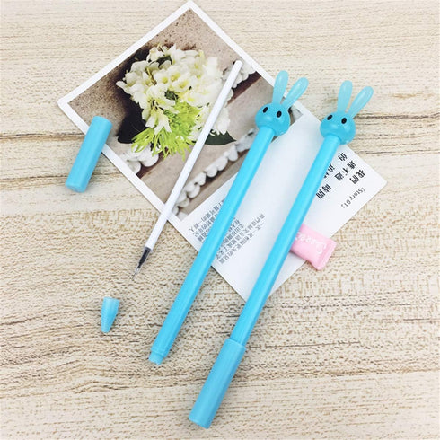 Yansanido 12 Pcs Fluent Writing Pen - 0.5 mm Black Ink Rabbit Ear Shape Rolling Ball Gel Ink Pen