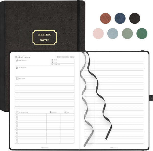 EMSHOI Meeting Notebook for Work, 240 Pages, A4 Project Planner, PU Leather Meeting Agenda/Minutes Journal Organizer,