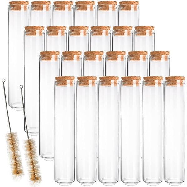 Bekith 24pcs 80ml Clear Glass Test Tubes with Cork Stoppers and 2 Brush for Bath Salt, Candy Storage