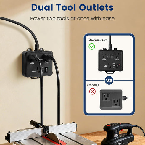 2 125V/15A/1875W, SURAIELEC Automatic Vacuum Switch for Power Tools, Auto/On/Off Mode, Delay Shut Off Shop Vac, Ideal